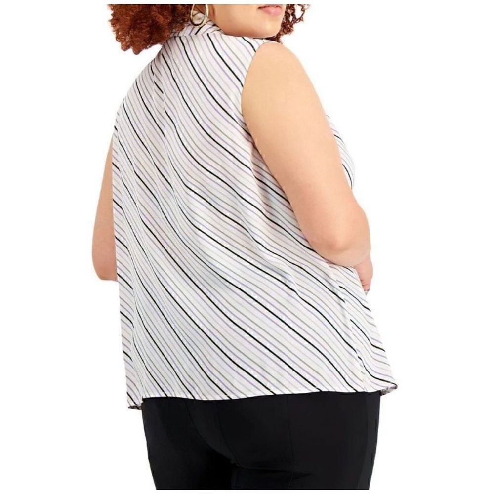 BAR III Women's Striped Tie-Neck Top - Picture 2 of 6